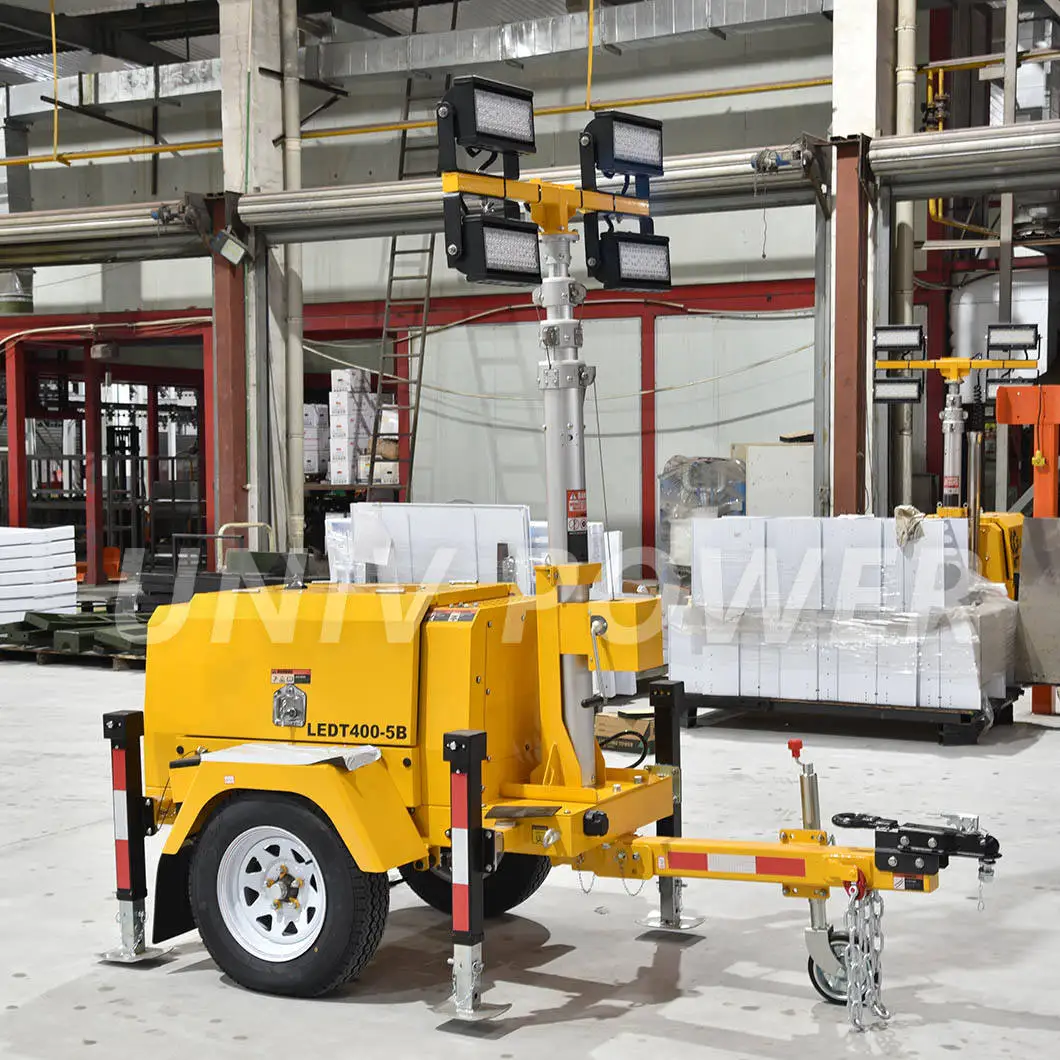 7m 9m mast 4x1000W Towable Mobile Light tower with 5kw 10kw Diesel Generator