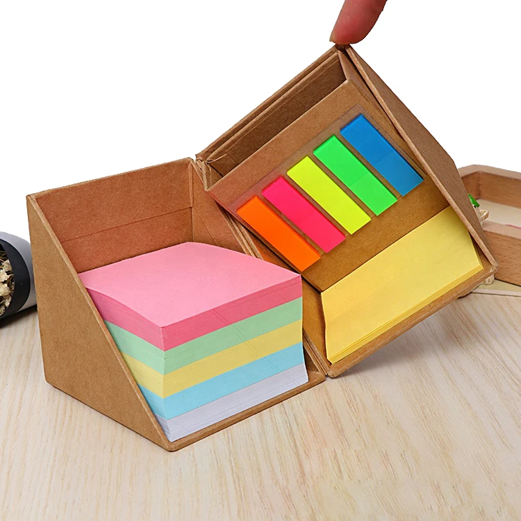 Professional Factory Custom office Desktop Combined Type Sticky Notes Eco Friendly Kraft Paper Cube Memo Pad Box with Pen Holder
