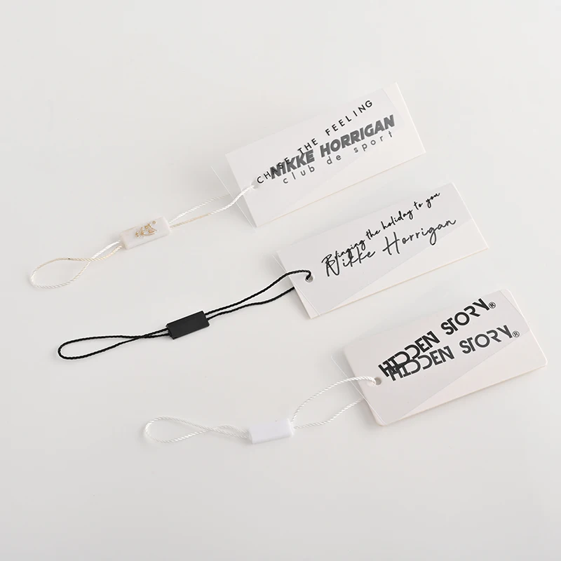 Custom Luxury 800gsm Thick Clothing Hang Tag Cardboard Garment Tags Transparent Frosted PVC Hang Tags With the Plastic Lock Rope