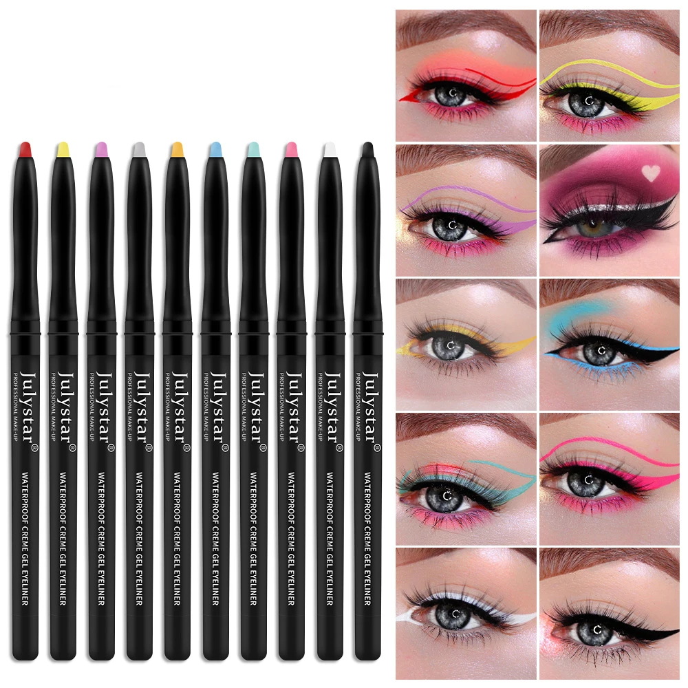 Wholesale 10 Color Option Eyeliner Gel Pencil Easy to Wear Colorful White Yellow Blue Eye Liner Pen Cream Makeup Cosmetics
