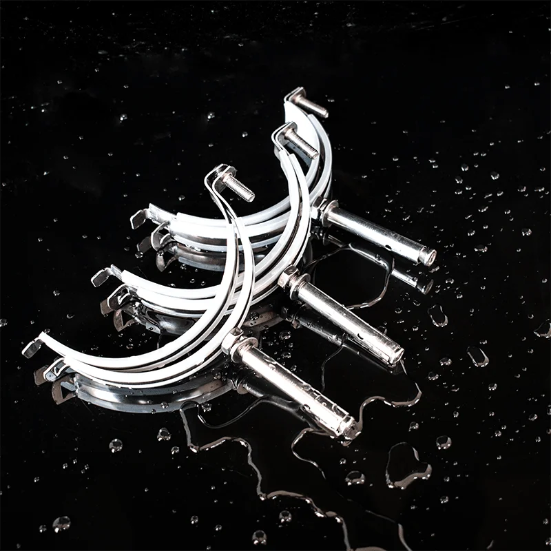 Clamps with rubber profiles and welded stainless steel nails