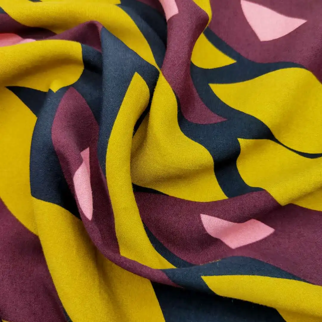 
Hot selling China screen printing viscose light and soft handfeeling fabric for fashion ladies 