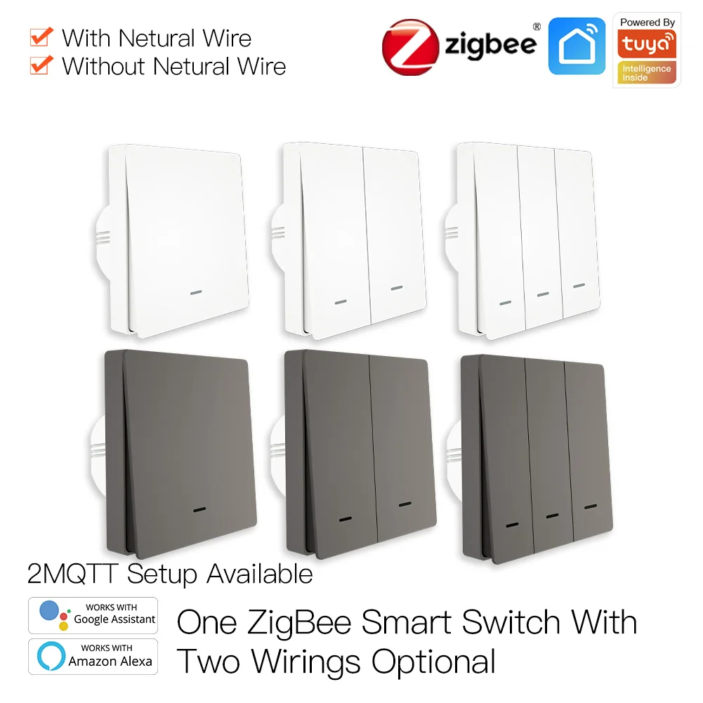 Smart Wall Switch Tuya ZigBee Smart Wireless Key Light Zero Line Fire Wire With /NO Neutral Switchs With Alexa Google
