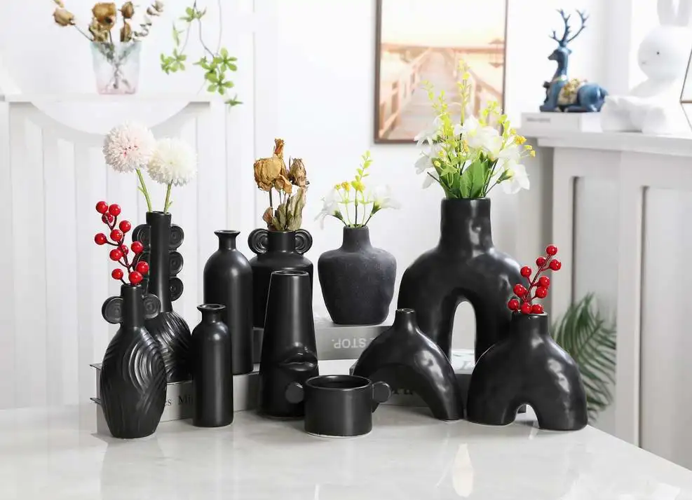 Современный скандинавский стиль матовая белая керамическая ваза для помещений домашний декор с креативной цветочной акцией внутреннего орнамента