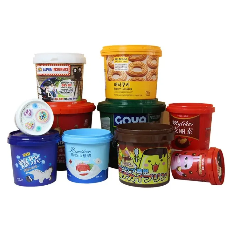 300ml-25L Custom LOGO Clear Food Snacks Candy Popcorn Cookie Toy PP Plastic Square Bucket Ice Cream Yogurt  Container With lid