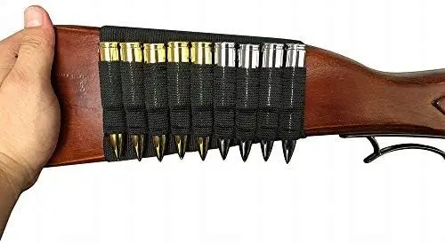 Tactical 9 Rounds Shells Shotgun Holder Cartridges Ammo Carrier Bullet Pouch Elastic Butt Stock Hunting Rifle Accessories