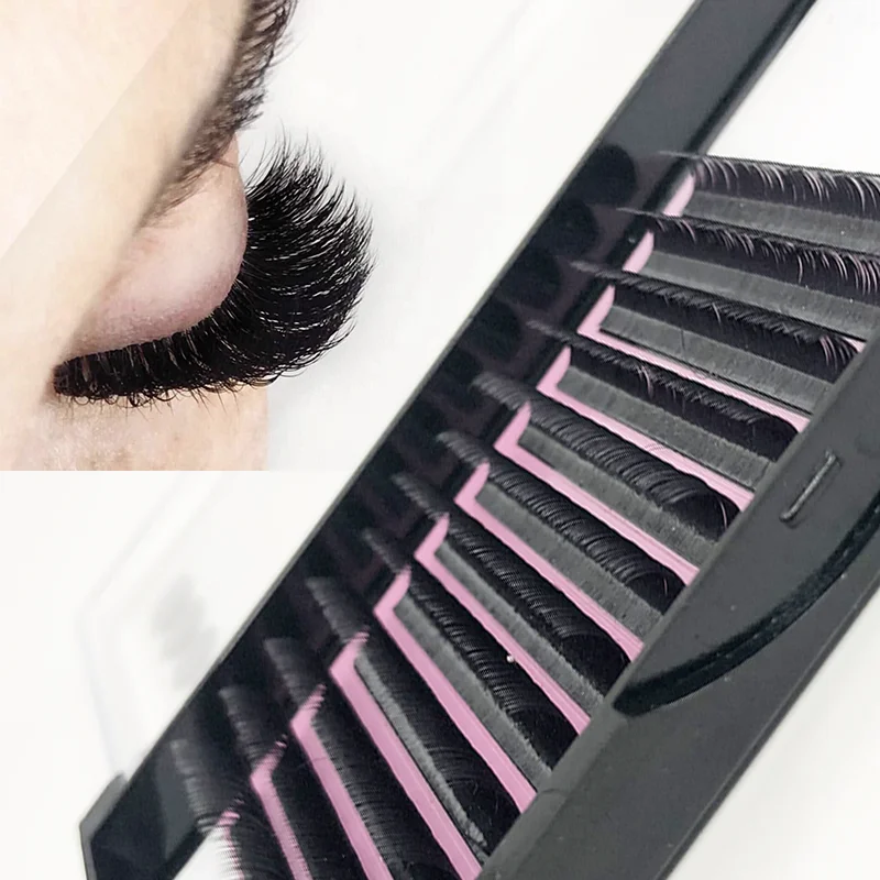 Wholesale lash tray private label 3D auto fan faux mink russian volume lash extension 0.02 0.05 cashmere 20 mm