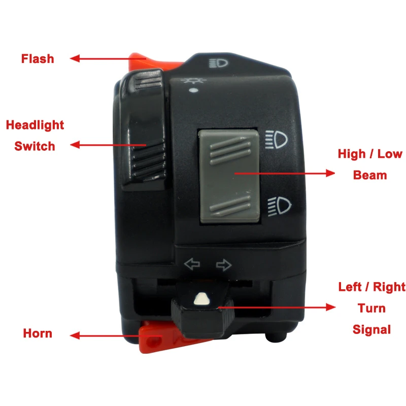 Aluminum Motorcycle Handlebar Handle Bar Switch Light ON OFF Button 5 Functions Control