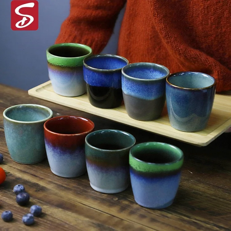 Cute Colorful Reactive Glaze Ceramic Vintage Coffee Cups Japanese Style Porcelain Tea Cup Ceramic Coffee Mug