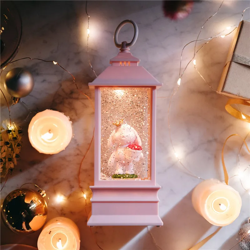 Resin Material Night Glitter Lighted Christmas Gift White Snow Globe Water Lanterns