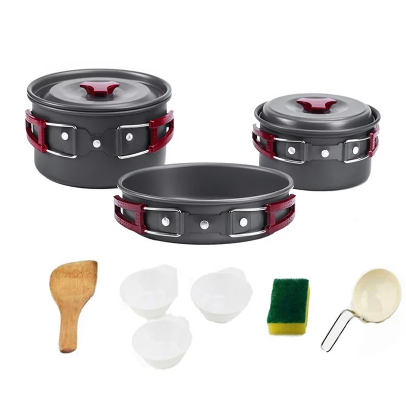 CPK-PT020 Portable Folding Stainless Steel Utensils Outdoor Cooking Equipment Teapot Kettle Aluminum Camping Cookware Set