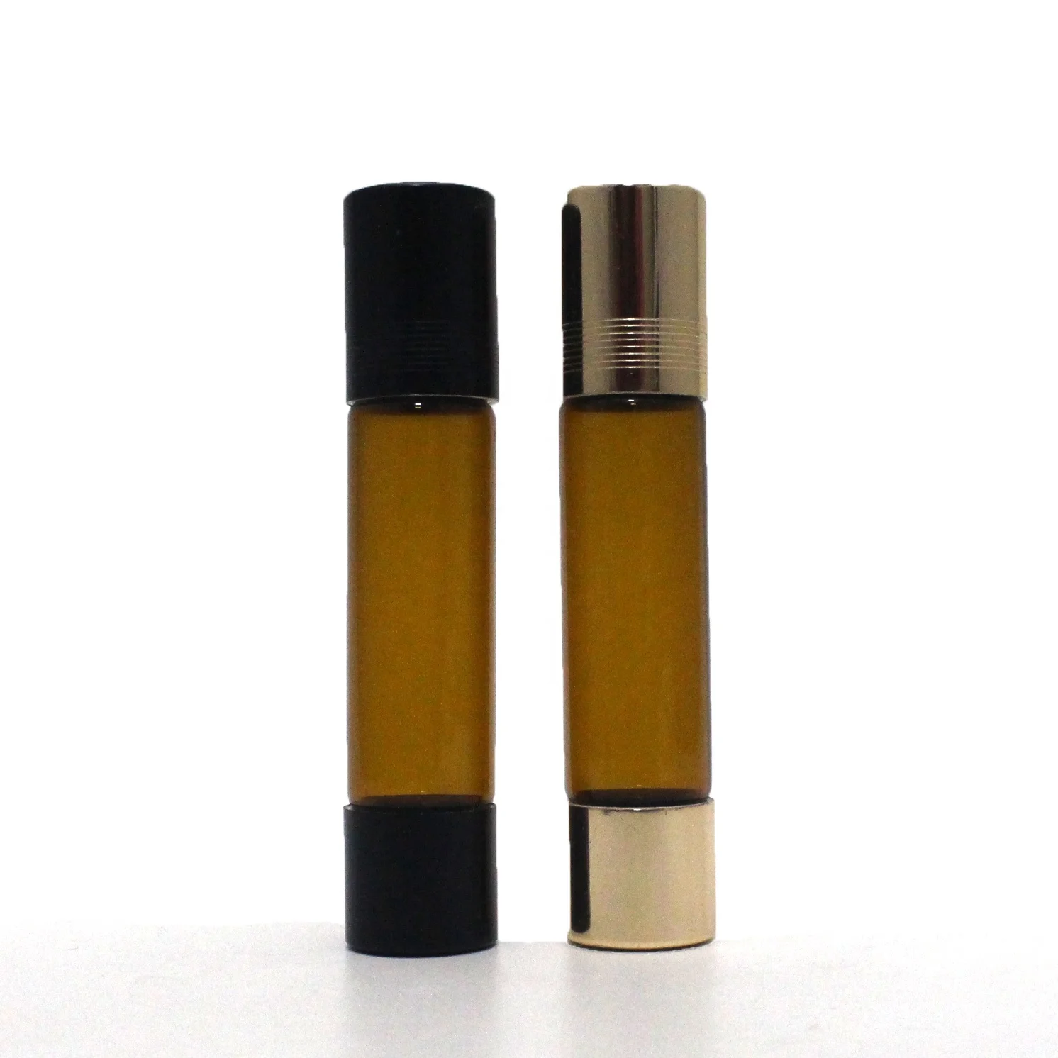 Accept customized printing 10ml amber clear essential oil refillable glass roll on flask plug double ended roller ball bottle
