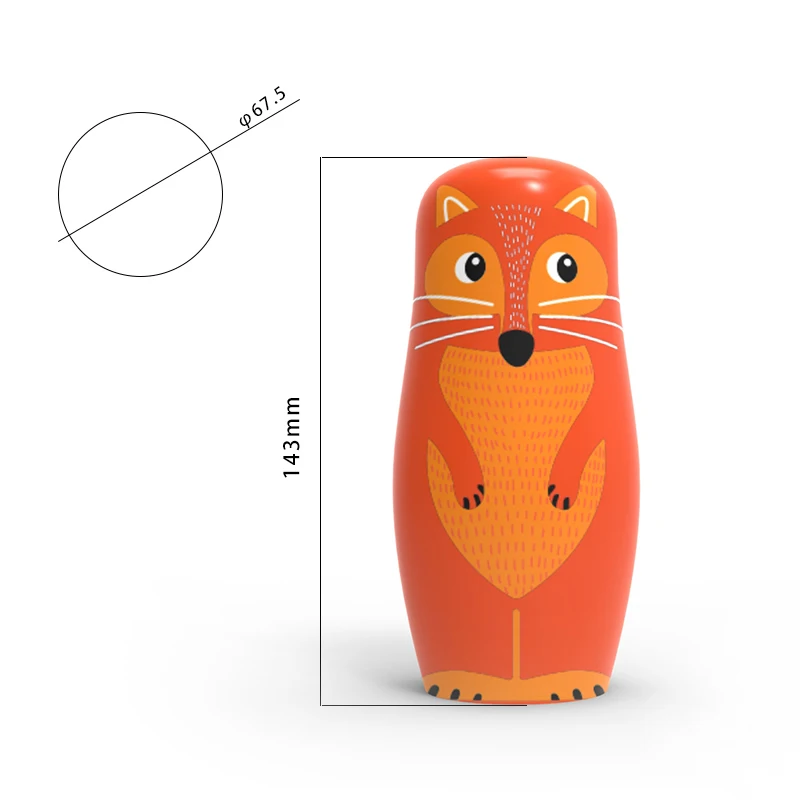 New Design with Hand Paint Children 5 PCS Fox Custom Nesting Russia Doll Toy Wooden education toys