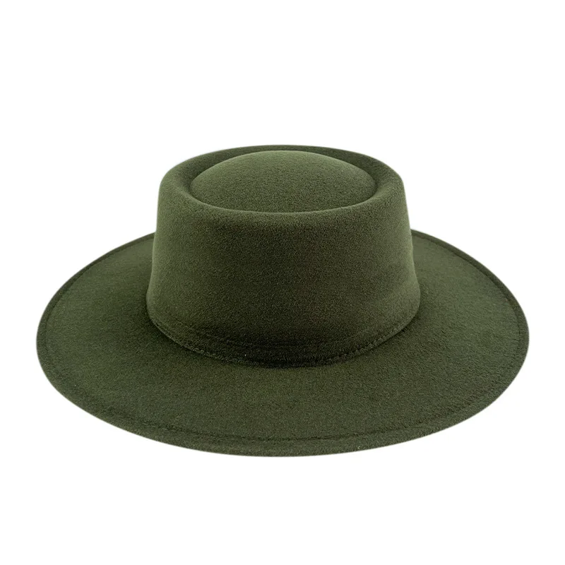 Wholesale new Autumn winter sun protection windproof solid color large brim French fashion jazz tweed felt bucket Hat
