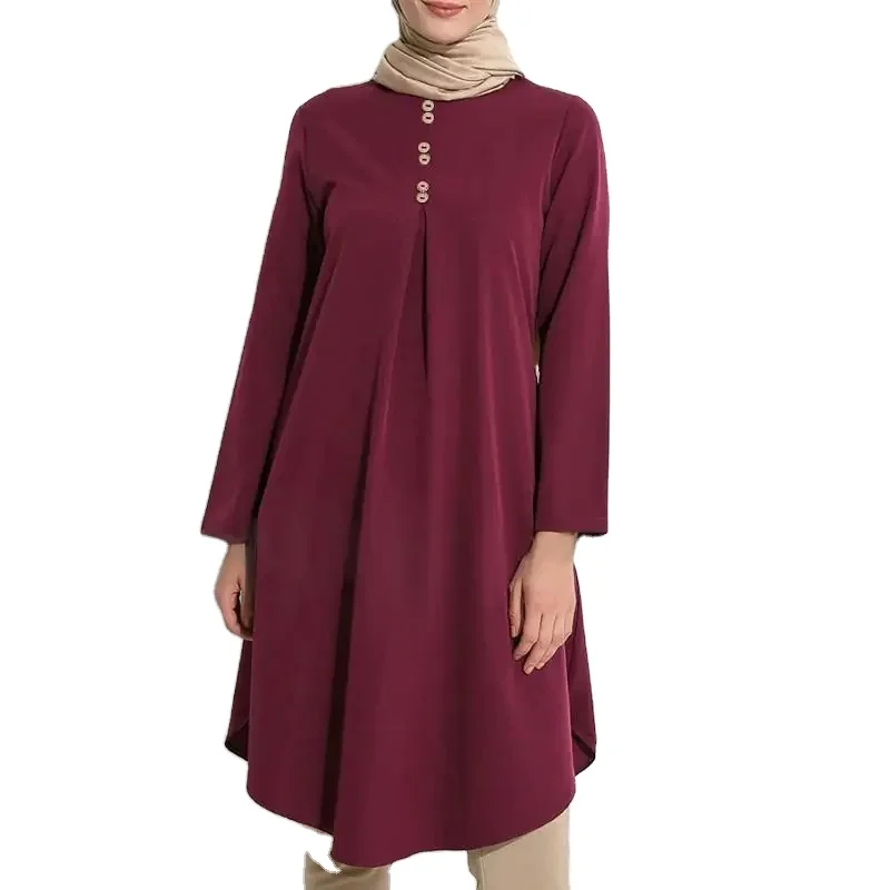 Wholesale Summer Muslim Dovetail Pleated  Islamic Clothing Muslim Blouses Women Long Sleeves Tops