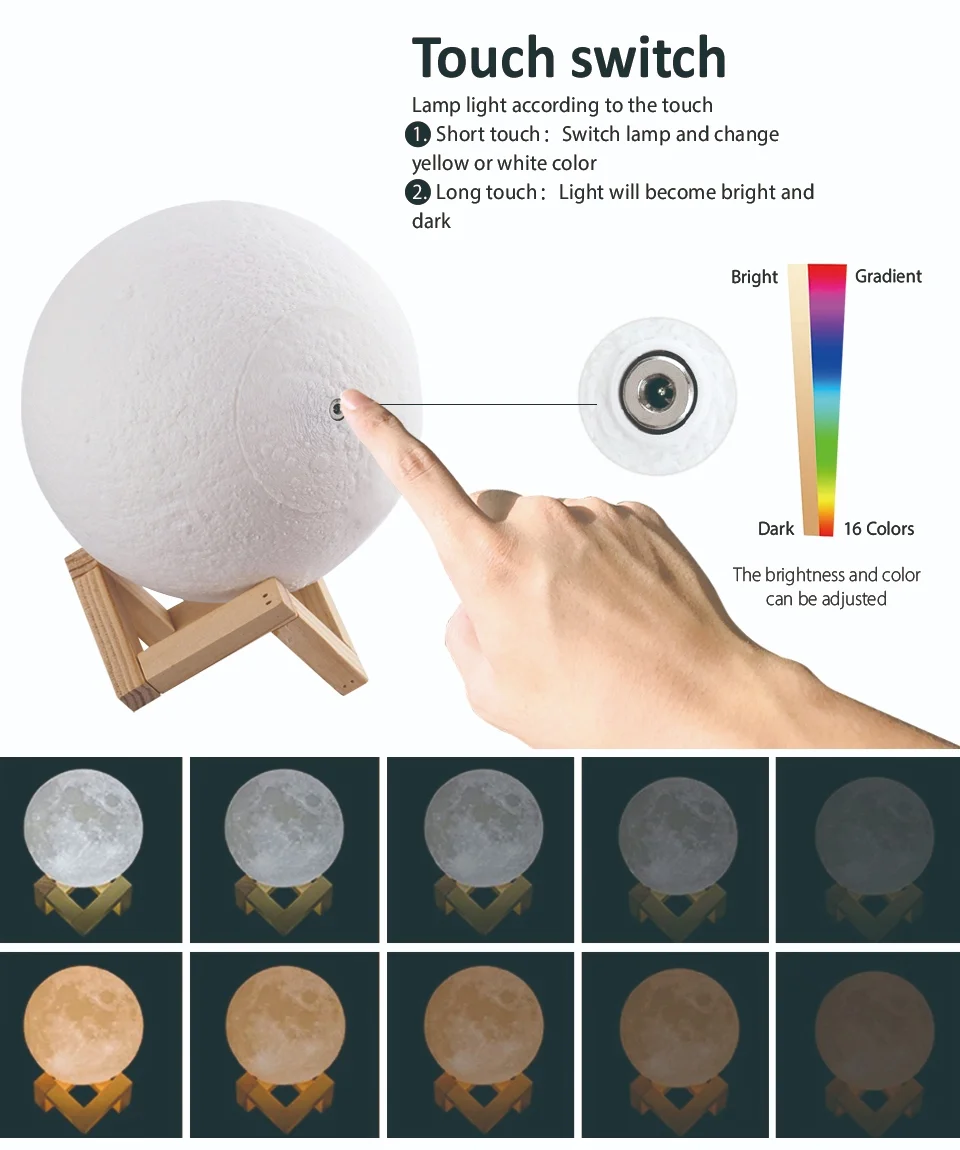  Amazon горячие продажи 3D принт лунный свет Светодиодные лампы Луна настольная лампа 15 см 16 видов цветов с регулируемой яркостью пульт дистанционного управления Сенсорный