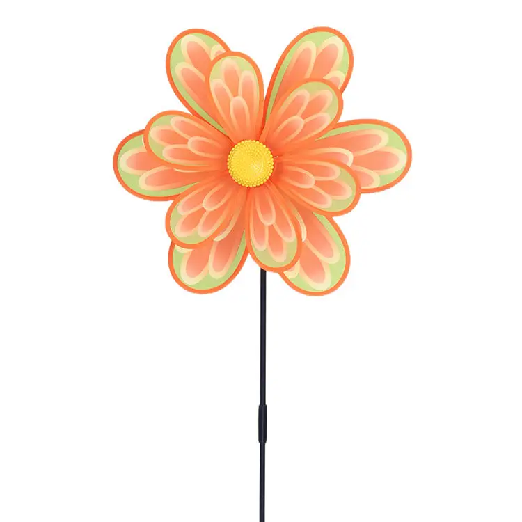 BAILING Kids Toy Windmill Round Leaf Flower Pinwheel Customizable Double Wheels Garden Decor Windmill