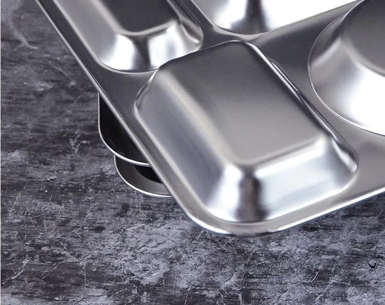 
FREE SAMPLE High Quality 5 compartments Fast Food Stainless Steel Lunch Box Rectangular Dinner Plate or Snack Serving Tray 