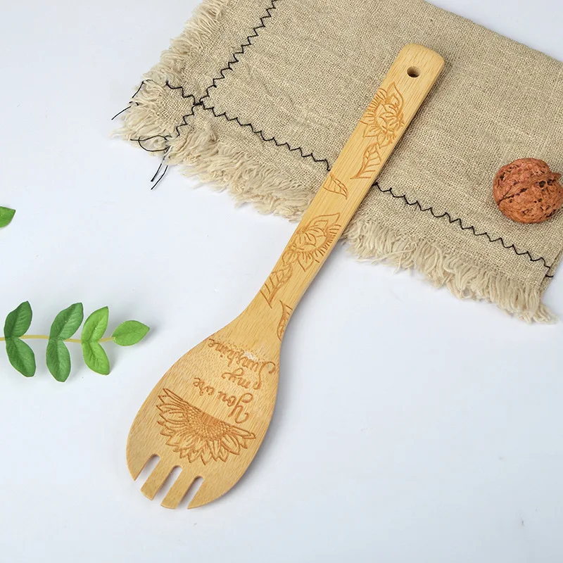 Customized Logo Laser Engraved Bamboo Spoon Large Wooden Spoon