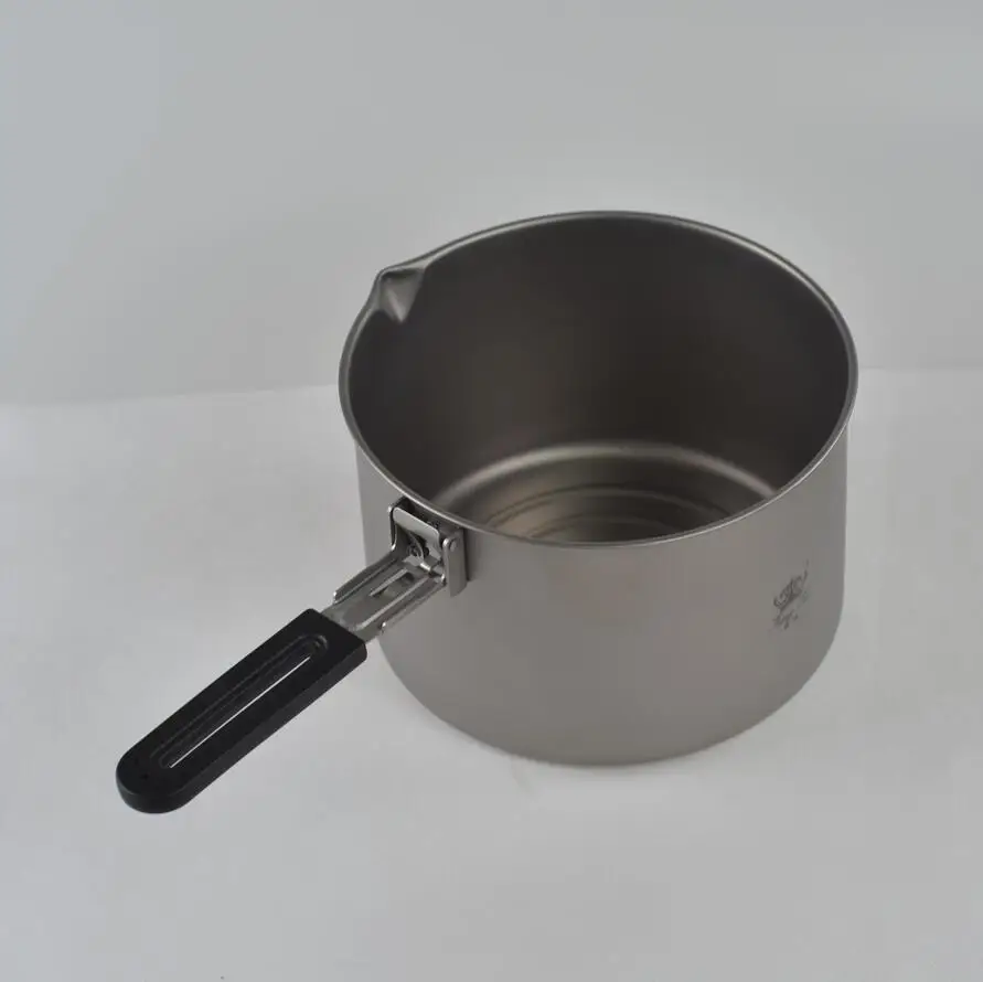 Dia.160/180 mm  Titanium Ti  soup  pan With Folding Handle for Outdoor cookware