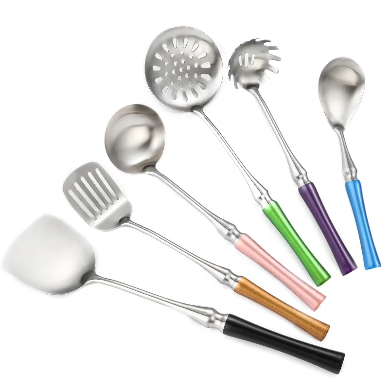 Wholesale kitchen accessories tool label slotted spatula cooking tool set stainless steel kitchen utensil