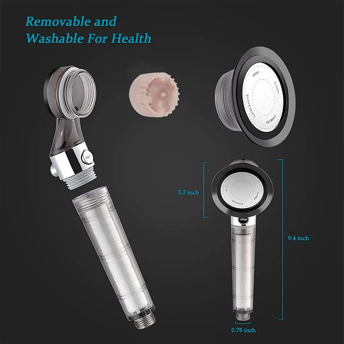High Pressure Rainfall Spray Filter Shower Head One Key Stop Function Clean ABS Hand Filtered Shower Head For Hard Water