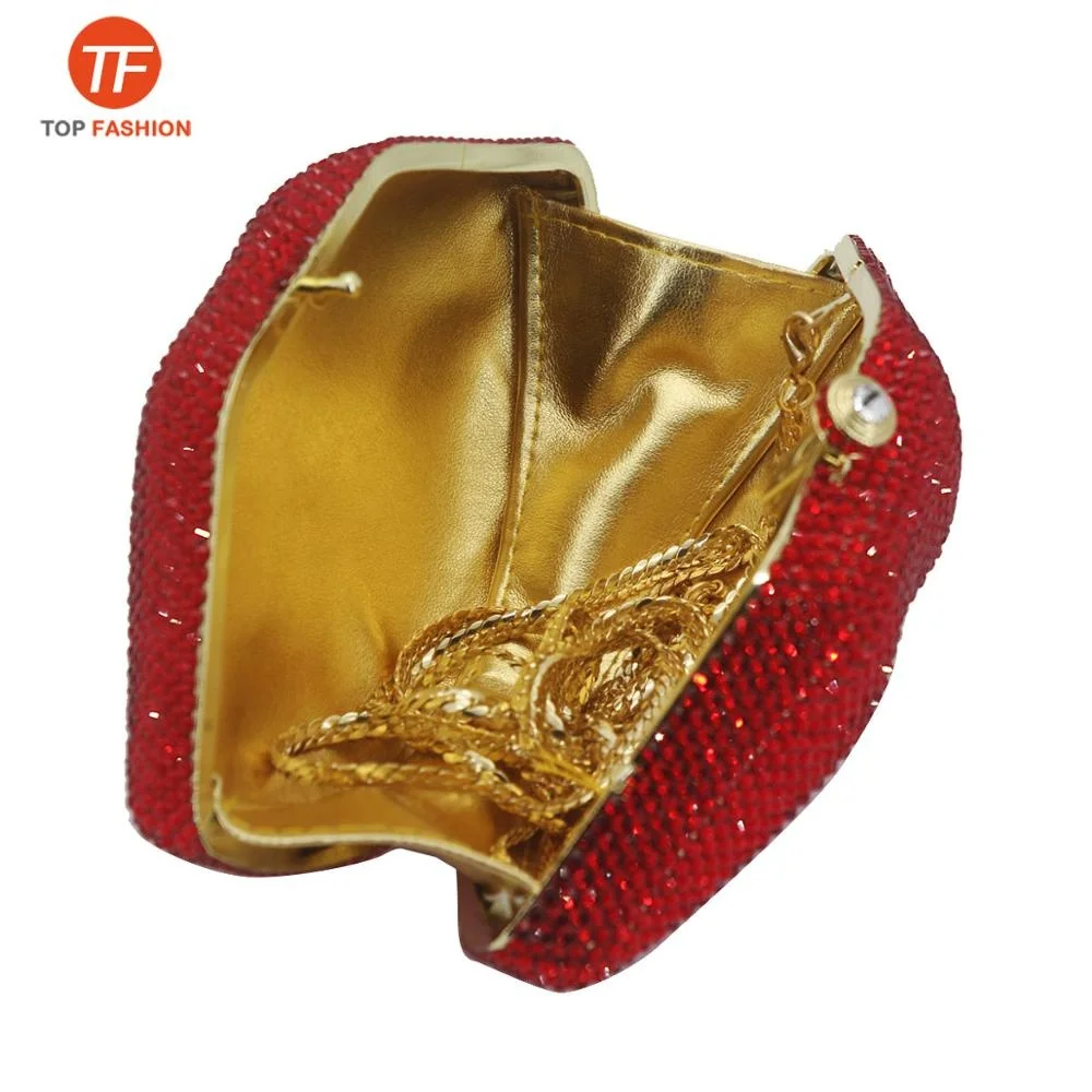 Diamond studded Pattern Clutch Crystal Party Bag Red Lip Wedding Purse Clutches Women Evening Bag