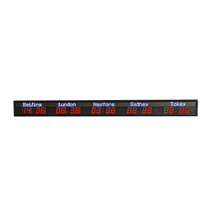 hong hao 5 city time zone clock red white digital wall led clock LED digital multi zone clock