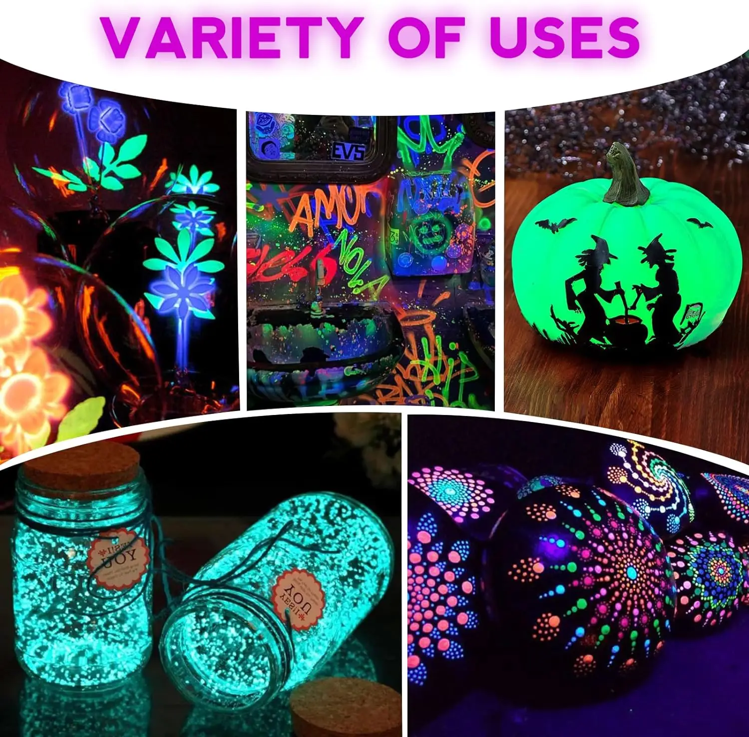 Glow in The Dark 60ml /2oz Charge-Glow UV Activated For Outdoor DIY Craft Holiday Decor Christmas Kids Neo Acrylic Paints Set