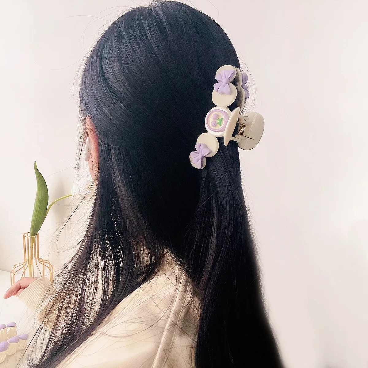 Korean Macaron Fruit Grab Clip Sweet Cherry Flower Women Large Shark Clip 10cm