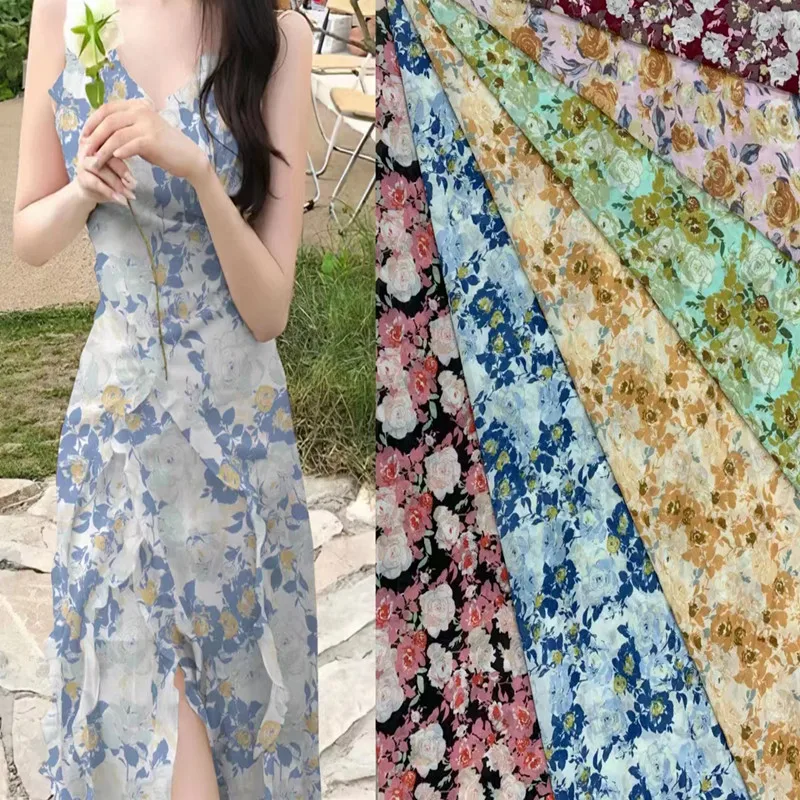 Good Quality Mixed Designs Polyester Printed Fabric Stocklot Bubble Print Fabric Bubble Chiffon Stock For Dress