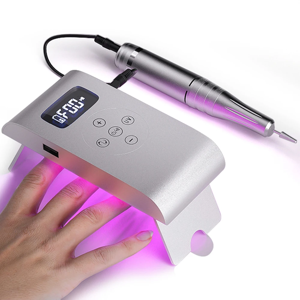 2022 amazon hot nail drill and uv lamp 2 in 1 black rechargeable led gel uv nail lamp for gel nail polish dryer