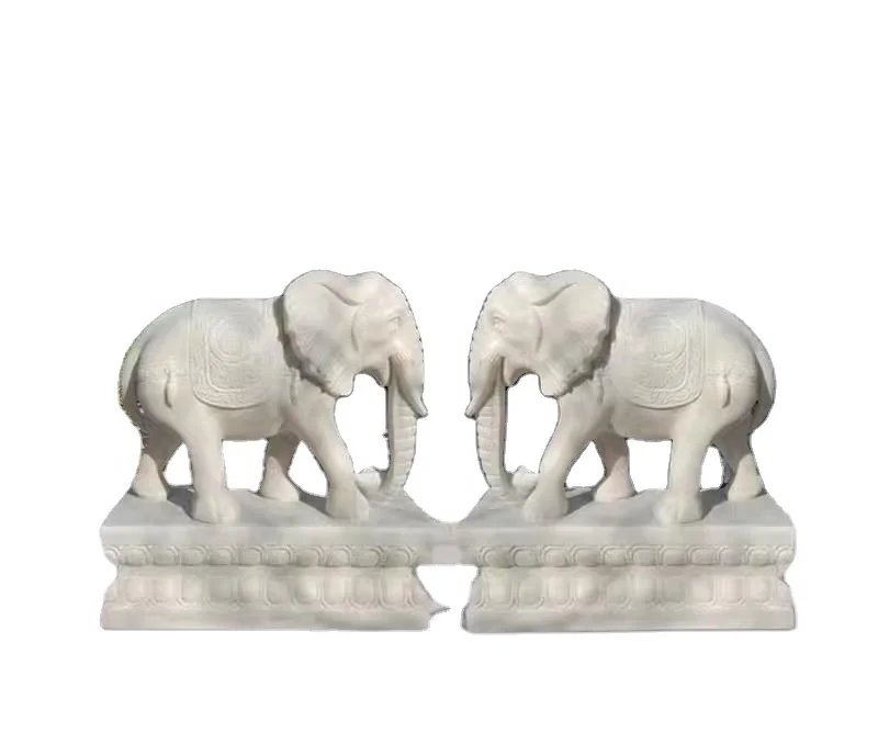Hot Selling Modern Design Outdoor Stone Carving Decoration Human-Sized Marble Elephant Statue for Park Courtyard Decor