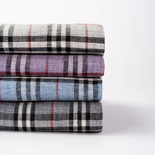  #1267 Linen Fabric Manufacturers Yarn Dyed Washed Plaid 100% For