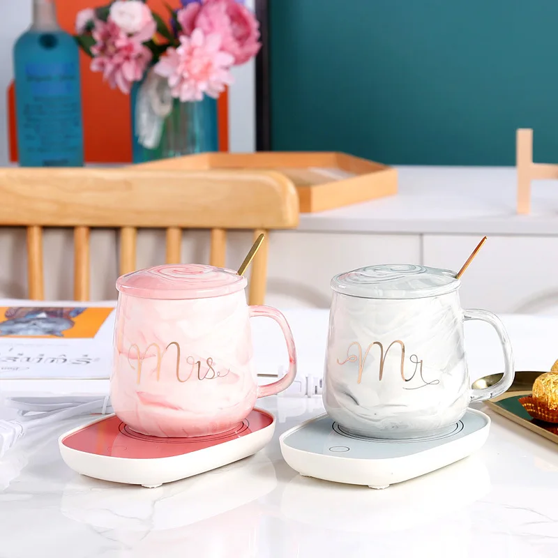 Temperature Control Smart Coffee Mug With Spoon USB Charging Heated Warmer Ceramic Tea Cup with Gift Box