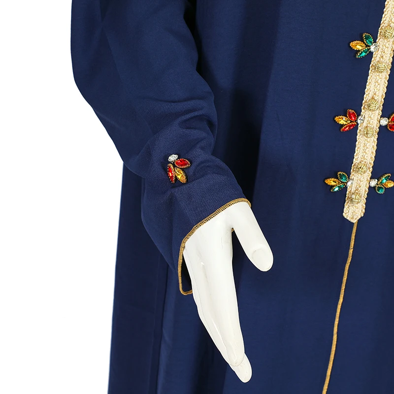 New abaya designs 2023 islamic clothing hooded diamond wholesale dubai muslim dress for women turkis with gold trim