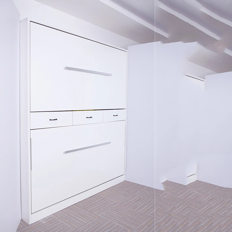 White color multifunction bedroom furniture save space fold children wood mounted wall bed bunk bed with drawer