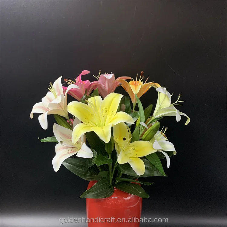 QSLH Ti220 artificial lily flower real touch lily of the valley lily 2 heads wholesale flower home decoration for wedding
