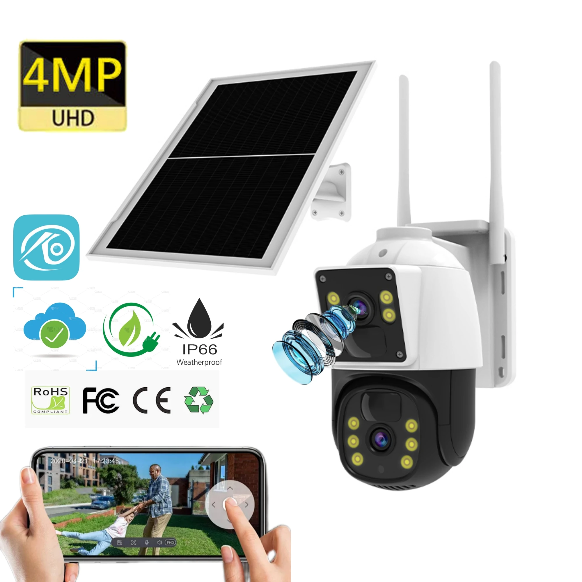 4G solar security camera dual lens network camera HD night vision outdoor 360 PTZ IP Network Camera