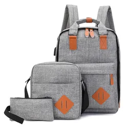 Custom logo gray multifunction children school backpack set 3 pieces book bags school bag set for boys girls