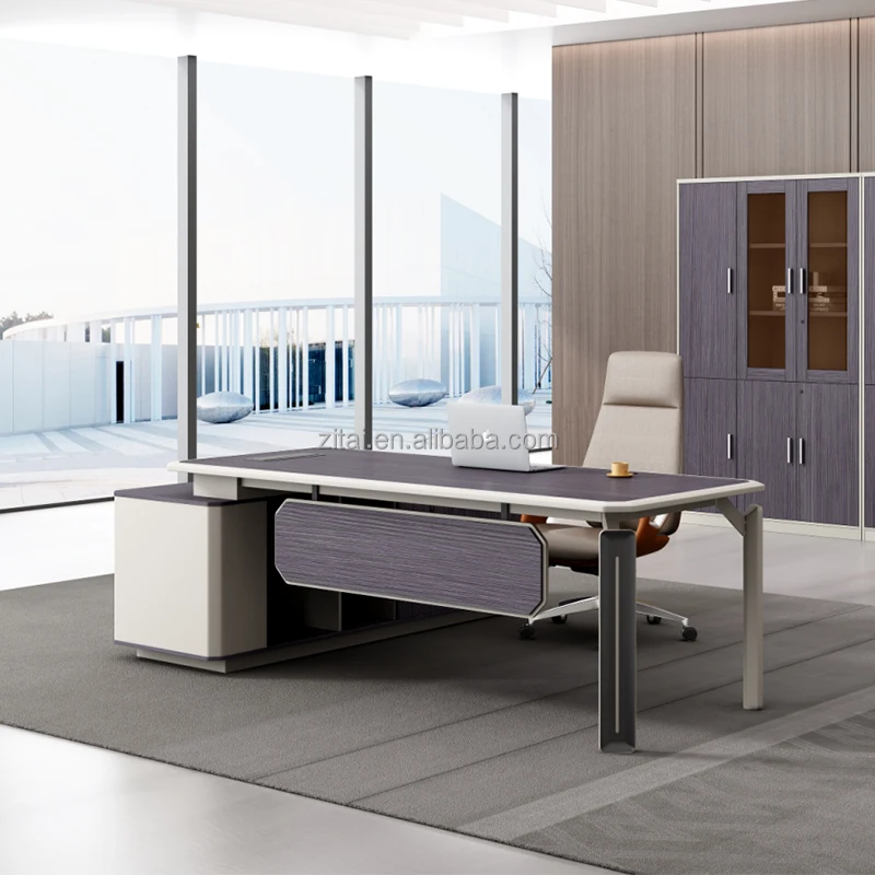 Zitai luxury chief executive unique l shape glass desk boss executive desk modern-office-desk-executive-table 7