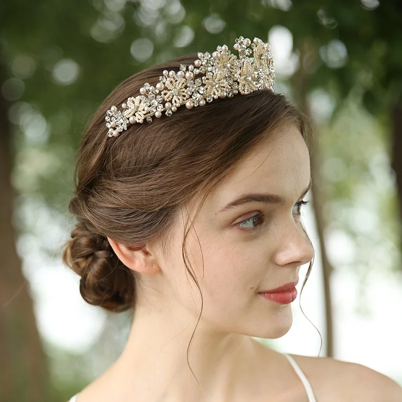 Изысканная Свадебная головная повязка с короной для вечеринки Свадебная головная повязка с кристаллами ручной работы с жемчугом красивая корона аксессуары