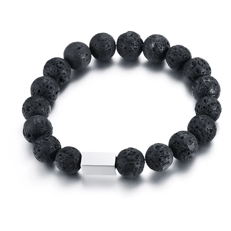 Изготовленный На Заказ Lava Природный камень из вулканического камня из бисера браслет Йога браслет Будды с выгравированными буквами бар браслет для мужчин