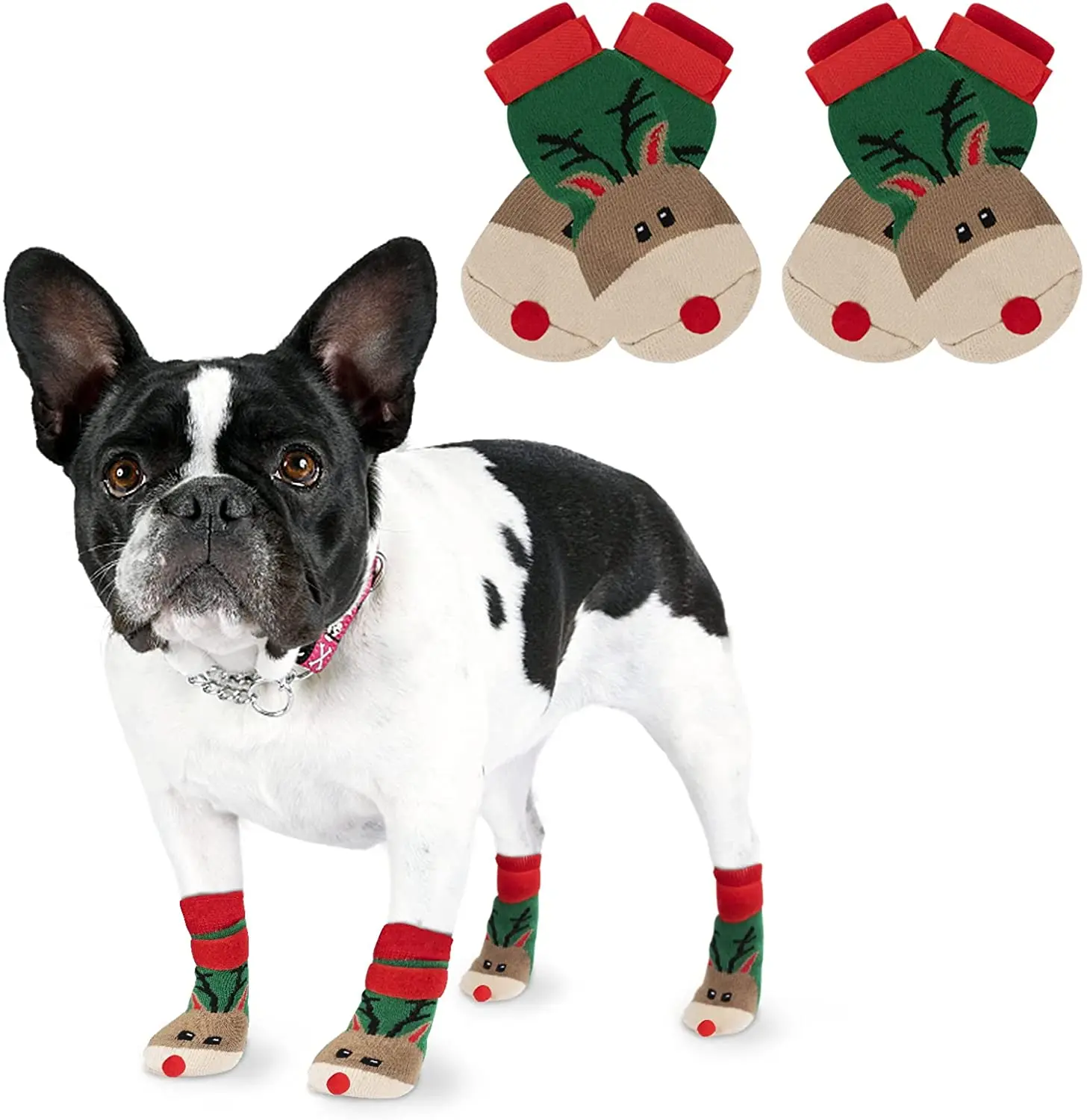 Christmas Non Slip Dog Grip Socks with with Adjustable Straps Traction Control for Hardwood Floor Pet Paw Protector