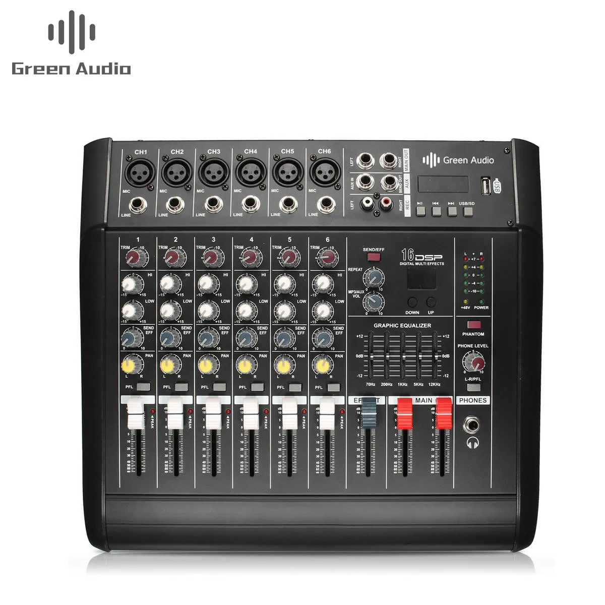 GAX-602D 48В смеситель USB 6-канальный усилитель DJ караоке аудио Миксер с пультом дистанционного управления USB карта памяти для повышения производительности для всей семьи