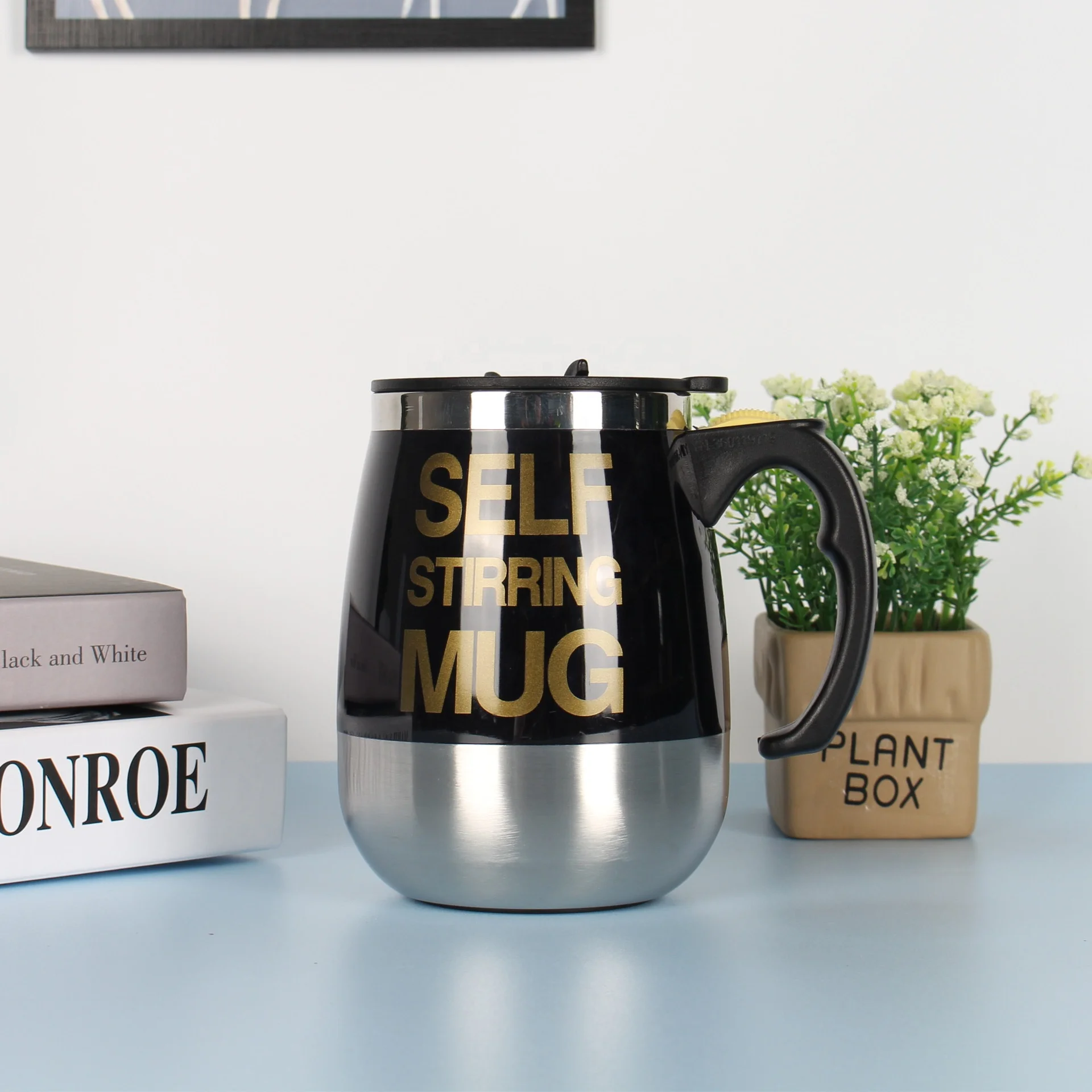 European style logo customizable stainless steel coffee cup electric self auto stirring mug