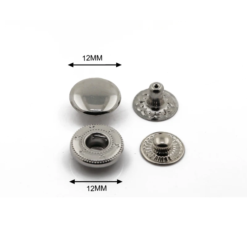 Eco friendly brass material 12mm round cap size silver color metal snap button fastener for leather