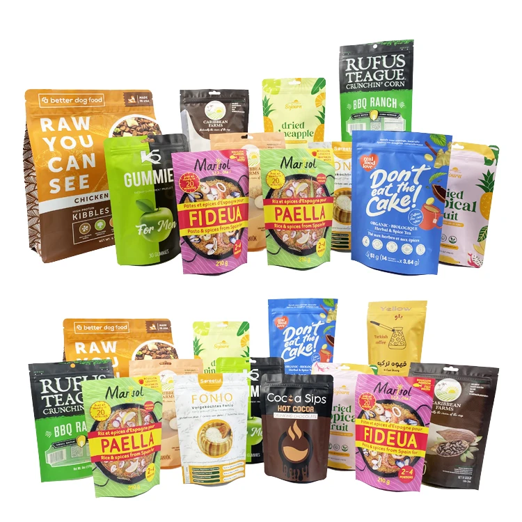 Customized Printed Food Bags Resealable Ziplock Snacks Cookie Candy Chocolate Packaging Bag 25g 70g 100g 300g Stand Up Pouch