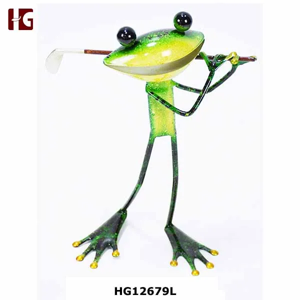 Iron interesting frog figurine metal home garden decoration