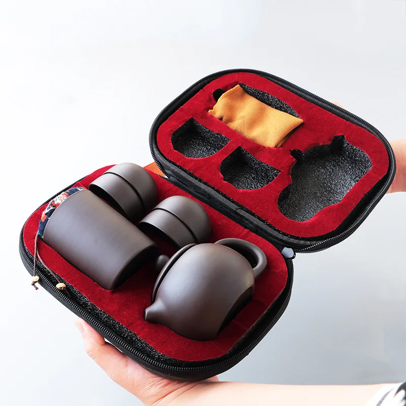 Portable ceramic travel Kung Fu with bag gifts 4 cups one tea canister and tea pot porcelain tea set